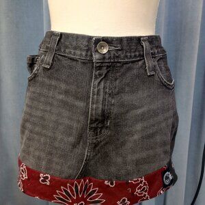 Bandana Hemmed Black Denim Mini Skirt